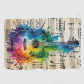 メロディカラフル:絵を描ヴィンテージ音楽のギター ゴルフタオル (横)