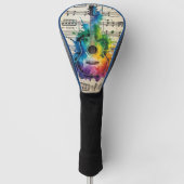 メロディカラフル:絵を描ヴィンテージ音楽のギター ゴルフヘッドカバー (正面)