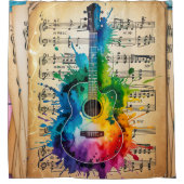 メロディカラフル:絵を描ヴィンテージ音楽のギター シャワーカーテン (正面)