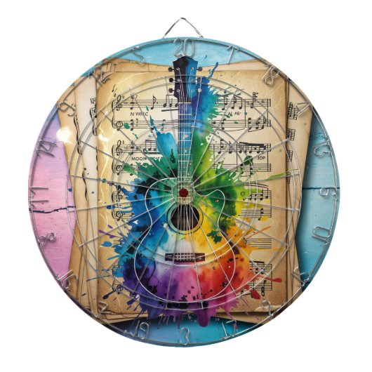 メロディカラフル:絵を描ヴィンテージ音楽のギター ダーツボード (正面)