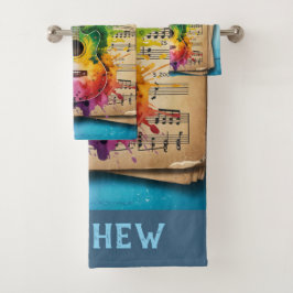 メロディカラフル:絵を描ヴィンテージ音楽のギター バスタオルセット