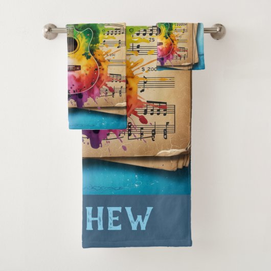 メロディカラフル:絵を描ヴィンテージ音楽のギター バスタオルセット (インサイチュ)