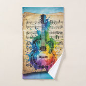 メロディカラフル:絵を描ヴィンテージ音楽のギター バスタオルセット (ハンドタオル)