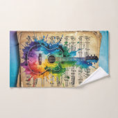 メロディカラフル:絵を描ヴィンテージ音楽のギター バスタオルセット (ハンドタオル)