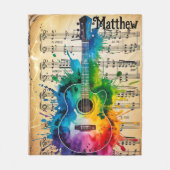 メロディカラフル:絵を描ヴィンテージ音楽のギター フリースブランケット (正面)