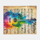 メロディカラフル:絵を描ヴィンテージ音楽のギター フリースブランケット (正面(横))