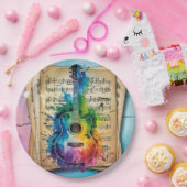 メロディカラフル:絵を描ヴィンテージ音楽のギター ペーパープレート (パーティー)