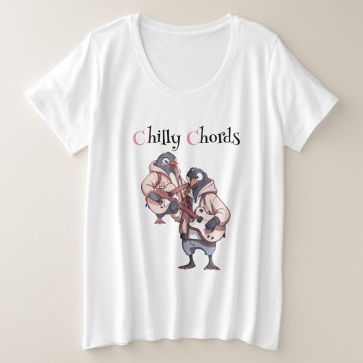 メロディックワドル:ペンギン遊ギタ プラスサイズTシャツ (デザイン正面)