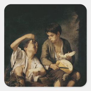 メロンおよびブドウ1645-46年を食べている2人の子供 スクエアシール