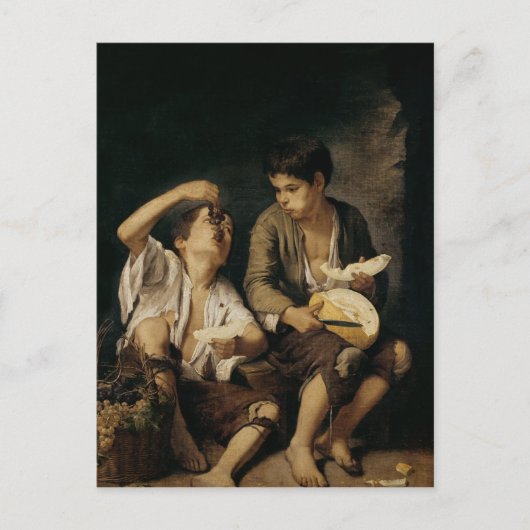 メロンおよびブドウ1645-46年を食べている2人の子供 ポストカード (正面)