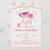 メロンかわいいスイカに一つ5誕生日 招待状 (正面/裏面)