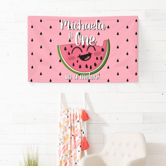 メロンかわいいスイカのピンク誕生日 横断幕 (インサイチュ)