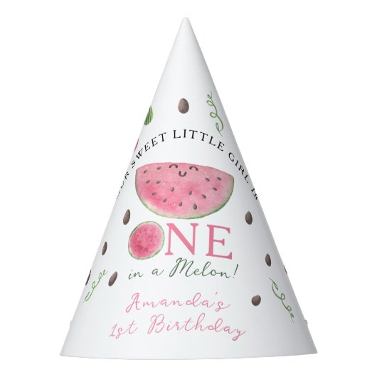 メロンかわいいスイカの女の子1歳の誕生日 パーティーハット (正面)