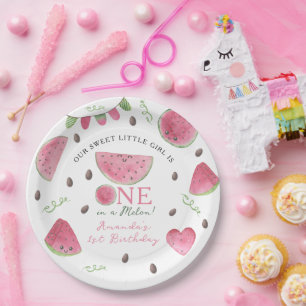 メロンかわいいスイカの女の子1歳の誕生日 ペーパープレート