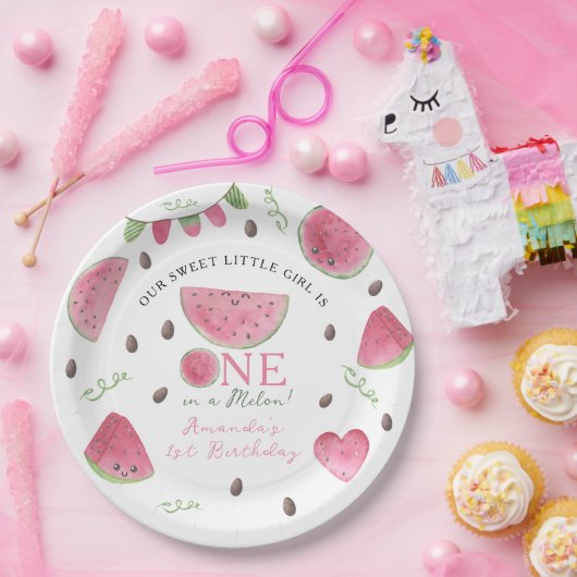 メロンかわいいスイカの女の子1歳の誕生日 ペーパープレート (パーティー)