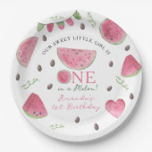 メロンかわいいスイカの女の子1歳の誕生日 ペーパープレート (正面)