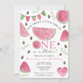メロンかわいいスイカの女の子1歳の誕生日 招待状 (正面)