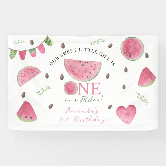 メロンかわいいスイカの女の子1歳の誕生日 横断幕 (横)
