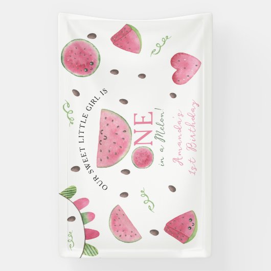 メロンかわいいスイカの女の子1歳の誕生日 横断幕 (縦)