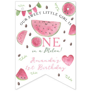 メロンにひとつだけの可愛いスイカ女子1歳の誕生日 バンティングフラッグ