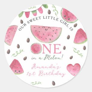 メロンにひとつだけの可愛いスイカ女子1歳の誕生日 ラウンドシール