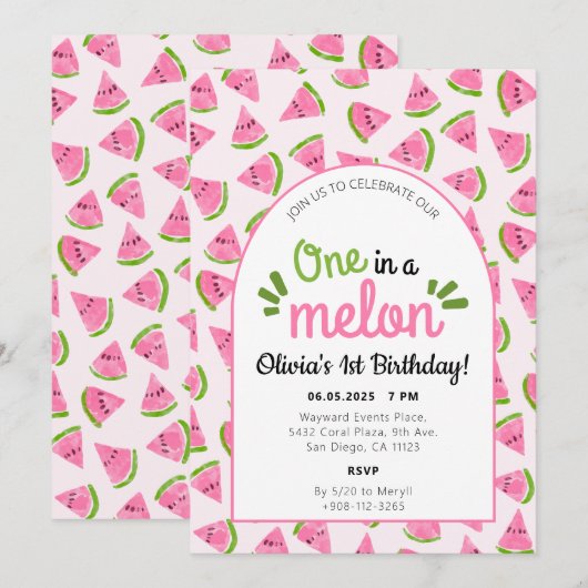 メロンにひとつだけの水彩イラスト 招待状 (正面/裏面)