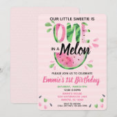 メロンにひとつのかわいい女の子の1歳の誕生日招待状 招待状 (正面/裏面)