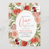 メロンにひとつ  ワ watermelon フラワーガール 1歳の誕生日 招待状 (正面/裏面)