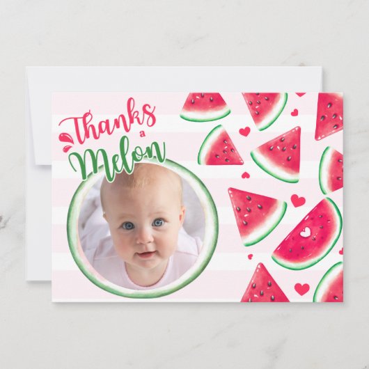 メロンにひとつ 1歳の誕生日お礼カード 招待状 (正面)