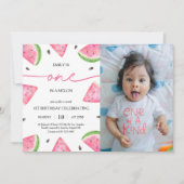 メロンにひとつ 1歳の誕生日スイカ写真 招待状 (正面)