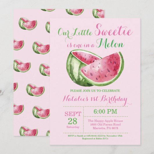 メロンにひとつ 1歳の誕生日招待状 招待状 (正面/裏面)