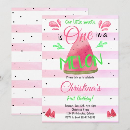 メロンにひとつ 1歳の誕生日招待状 招待状 (正面/裏面)