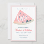 メロンにひとり 白い 1歳の誕生日 招待状 (正面)