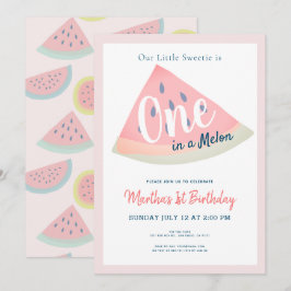 メロンにひとり 白い 1歳の誕生日 招待状