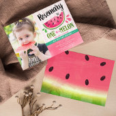 メロンにピンクのワンの最初の誕生日写真 招待状
