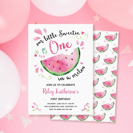 メロンに入る1つ1つ目の誕生日スイカ 招待状