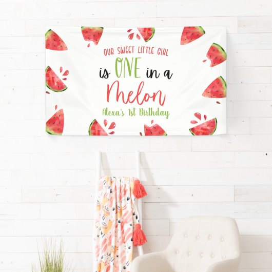メロンに1つ1つ最初の誕生日パーティスイカ 横断幕 (インサイチュ)