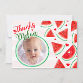 メロンに1つ1つ誕生日レッドサンキューカード 招待状 (正面)