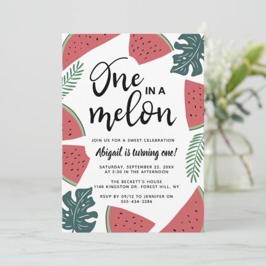 メロンに1つ1歳の誕生日招待状 招待状 (スタンド正面)