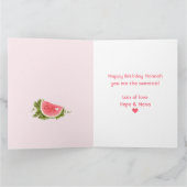 メロンのかわいいピンクのスイカの女の子の誕生日 カード (内部)