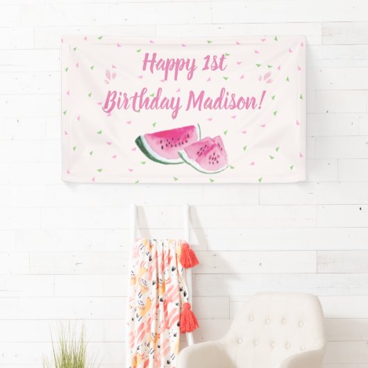メロンのかわいいファースト誕生日の背景 横断幕 (インサイチュ)