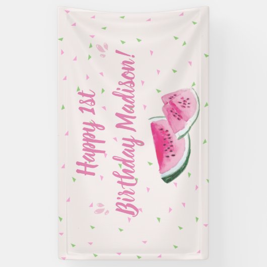 メロンのかわいいファースト誕生日の背景 横断幕 (縦)