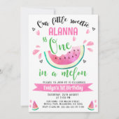 メロンのグリーンピンクワンの1歳の誕生日 招待状 (正面)