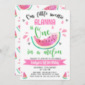 メロンのグリーンピンクワンの1歳の誕生日 招待状 (正面/裏面)