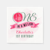 メロンのスイカに一つ1歳の誕生日 スタンダードカクテルナプキン (正面)