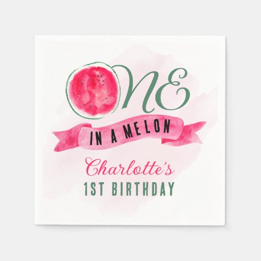 メロンのスイカに一つ1歳の誕生日 スタンダードカクテルナプキン (正面)