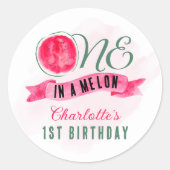 メロンのスイカに一つ1歳の誕生日 ラウンドシール (正面)