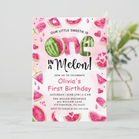 メロンのスイカに一つ1歳の誕生日 招待状 (スタンド正面)