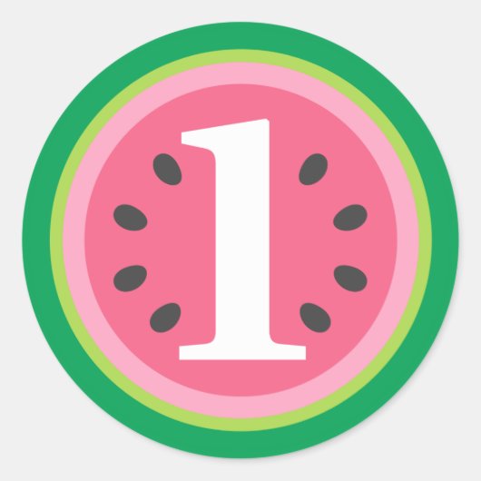 メロンのスイカに一着1回目の誕生日パーティーが好き ラウンドシール (正面)