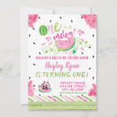 メロンのスイカに入る夏の1歳の誕生日 招待状 (正面)